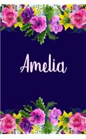 Amelia: Personalized Name Pink Floral Design Matte Soft Cover Notebook Journal to Write In. 120 Blank Lined Pages