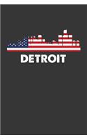 Detroit: 100 page 6 x 9 Blank lined journal Proud of your American City skylines, 4th of July, patriotic US flag cool stuff to jot down your ideas and notes