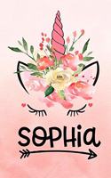 Sophia: Unicorn Notebook For Girls Named Sophia Personalized Notebooks Softcover 8.5x11 Wide Rule Blank Lined 100 Pages