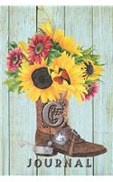 G: Journal: Sunflower Journal Book, Monogram Initial G Blank Lined Diary with Interior Pages Decorated With Sunflowers.