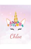 Chloe: Personalized Unicorn Sketchbook For Girls With Pink Name - Girls Customized Personal journal/ blank book - 8.5x11 110 Pages Doodle Sketch Create- cu