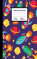Composition Notebook: Rocket In Sky - Wide Ruled Paper Journal - Blank Lined Workbook for Teens Kids Students Girls, for Home School & Writing Notes
