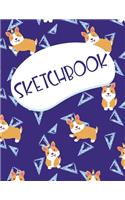 Sketchbook: A Large Cute Unicorn Corgi Blank Sketchbook for Girls Doodling, Drawing