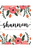 Shannon: Notebook - Libreta - Cahier - Taccuino - Notizbuch: 110 pages paginas seiten pagine: Modern Florals First Name Notebook in Coral, Pink & Orange on W