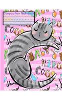 C Composition Notebook: Cute Pastel PINK Monogram Initial Letter C Cat Alphabet Animals Wide Ruled Line Blank Paper Workbook for Girls Kids Student/Elementary Back to Schoo