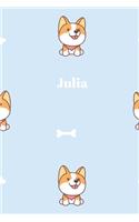 Julia: Liniertes Corgi Notizbuch oder Hund Notizheft liniert - Hunde Journal für Männer und Frauen mit Linien