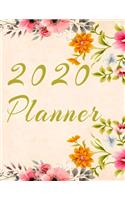 2020 Planner Weekly and Monthly Jan 1, 2020 to Dec 31, 2020 year planner Trendy Floral Botanical Garden Pink Orange Yellow turquoise flowers Cover day by day scheduler agenda Weekly & Monthly Planner & planning Calendar Views