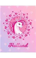 Holland: Holland Magical Unicorn Horse Large Blank Pre-K Primary Draw & Write Storybook Paper - Personalized Letter H Initial Custom First Name Cover - Story
