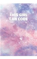 This Girl Can Code: Stylish Notebook with Cool Text on Pastel Marble Cover (Pink, Blue, Purple). College Ruled (Lined) Journal for Notes, Diary, Writing, Journaling, Sc