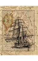 Notebook: 8.5 X 11 202 Lined Pages Vintage Map/Atlas With Ship/Boat Notebook