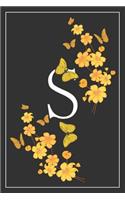 S: Elegant Monogram Initial Blank Lined Journal Notebook for Women and Girls (Yellow Butterfly Floral)