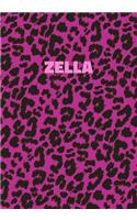 Zella: Personalized Pink Leopard Print Notebook (Animal Skin Pattern). College Ruled (Lined) Journal for Notes, Diary, Journaling. Wild Cat Theme Design wi