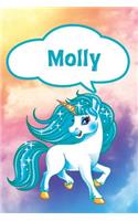 Molly: Personalized Unicorn Journal, Notebook Featuring 120 Lined Pages 6x9