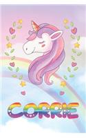 Corrie: Corrie Unicorn Notebook Rainbow Journal 6x9 Personalized Customized Gift For Someones Surname Or First Name is Corrie