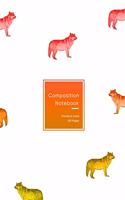 Composition Notebook: Red orange and yellow wolf design - College or school ruled journal book for students - Standard line size composition style exercise notebook