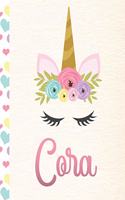 Cora: Personalized Unicorn Journal For Girls - 8.5x11 110 Pages Notebook/Diary With Pink Name