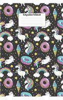 Composition Notebook: Yummy Frosted Donuts Flying Through Space 6 X 9 Wide Ruled Paper Notebook, Appreciation Gift, Quote Journal or Diary - Unique Unicorn Rainbow Donuts Inspirational Gift for Friend or Family