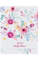 2019 Weekly Planner: Cute Pink Floral, Weekly Calendar Book 2019, Weekly/Monthly/Yearly Calendar Journal, Large 8.5" x 11" 365 Daily journal Planner, 12 Months Calendar,