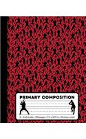Primary Composition: Baseball Player Red Marble Primary Composition Notebook for boys or girls K-2. Sports Primary Ruled handwriting paper book with dotted middle lines,(Primary Composition Books)