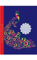 Peacock Composition Notebook: Wide Ruled lined Book to write in for school, take notes, for kids, teens, students, biology teachers, homeschool, colorful Peafowl Cover