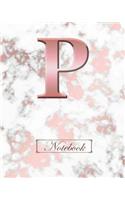 P Notebook: 100 Lined Pages, Alphabet Trendy Pink Marble Cover Notebook, Notes, Personalised With Initial, Journal, Jotter