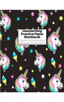 Handwriting Practice Paper Workbook: Cute Unicorn Matte Cover Large 8.5 x 11 Blank Lined Sheets Journal Notebook for Writing Improvement Exercises - Perfect for Preschool, Kindergarten,