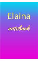 Elaina: Blank Notebook - Wide Ruled Lined Paper Notepad - Writing Pad Practice Journal - Custom Personalized First Name Initial E Blue Purple Gold - Taking 