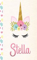 Stella: Personalized Unicorn Primary Story Journal For Girls With Pink Name - Half Ruled Dotted Midline and Blank Picture Space - Kindergarten to Early Chil