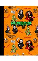 Notebook: Cool Halloween Theme Wide Ruled Composition Notepad Blank Lined Journal Novelty Gift for School or Work