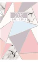 2020 Daily Diary: A5 Day on a Page to View Full DO1P Planner Lined Writing Journal - Baby Pink & Blue with Silver Glitter & Marble Design