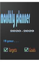2020 - 2029 Ten - years monthly planner