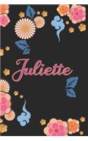Juliette: Carnet de Notes / Bloc Notes, Journal intime personnalisé avec prénom pour les filles et les femmes, Carnet de 100 pages 6x9" (15x23cm) Motif Fleurs