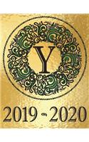 Weekly Planner Initial Monogram "Y" September 2019 - December 2020: Personalized 16-Month Large Print Letter-Sized Schedule Organizer by Week for Teachers and Students Printed and Designed in USA(25 2019 Metallic Gold Bg - Elegant Black/Green Medallion)