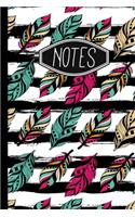 Notes: Colorful Boho Feathers Art Pattern Notebook 6"x9" 120 Lined Pages