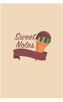 Sweet Notes: 6"x9" Unruled Blank Notebook - Watercolor Texture Sweet Ice Cream Dessert Illustration Cover. Matte Softcover And White Interior Papers.
