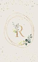 R: Monogrammed Journal Diary with Watercolor Greens and Gold Accents (Lined)