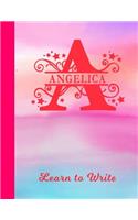 Angelica Learn to Write: Personalized Letter A First Name Handwriting Primary Composition Practice Paper Glossy Pink & Blue Watercolor Effect Notebook Cover Dashed Midline W