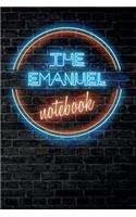 The EMANUEL Notebook: Vintage Blank Ruled Personalized & Custom Neon Sign Name Dotted Notebook Journal for Boys & Men. Wall Background. Funny Desk Accessories. Retro Back