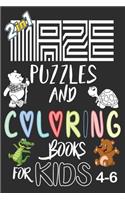 Maze And Coloring Book For Kids 4-6: 2 in 1 Puzzles Best 50 Mazes And 50 Cuts Animals Coloring For Your Childrens, With Solutions. (6x9,152pages) with solutions With Solutions