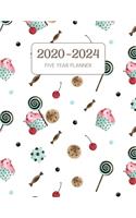2020-2024 Five Year Planner: Monthly Agenda & Schedule with US Holidays - 60 Months or 5 Years - Cupcakes Lollies Sweets And Cookies