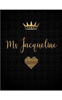 Ms Jacqueline: Personalized Black XL Journal with Gold Lettering, Girl Names/Initials 8.5x11, Journal Notebook with 110 Inspirational Quotes, Journals to Write In 