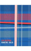 2 in 1 Notebook: Isometric- Ruled: /Blank Back Side and College Ruled for 3D Design (Linear Patterns Blue Grey Cover)