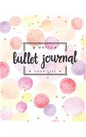 Bullet Journal Dotted Grid Dated Notebook, Gold Glitter Sweet Pastel Pink Bubble Watercolor