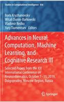 Advances in Neural Computation, Machine Learning, and Cognitive Research III