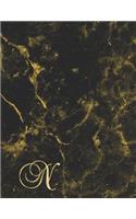 N: College Ruled Monogrammed Gold Black Marble Large Notebook(14 Journal with Initial)