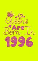 Queens Are Born In 1996 Notebook: Lined Notebook/Journal Gift 120 Pages, 6x9 Soft Cover, Matte Finish, Yellow Cover