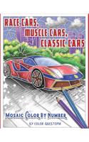 Race Cars, Muscle Cars, Classic Cars Mosaic Color By Number
