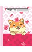 Composition Notebook: Cute Kawaii Japanese Shiba Inu Dog with Sakura Cherry Blossom Flower Notebook and Journal with Wide Lined Ruled Paper Pages for Girls and Women, Per