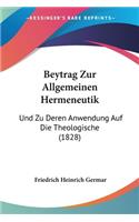 Beytrag Zur Allgemeinen Hermeneutik