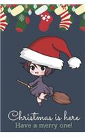 Christmas Is Here Have A Merry One: Festive Kawaii Chibi Witch Dressed Up Like Santa with a Red White Hat. Holiday Stockings and Ornaments Notebook Cover. Great Journal Gift or Stockin